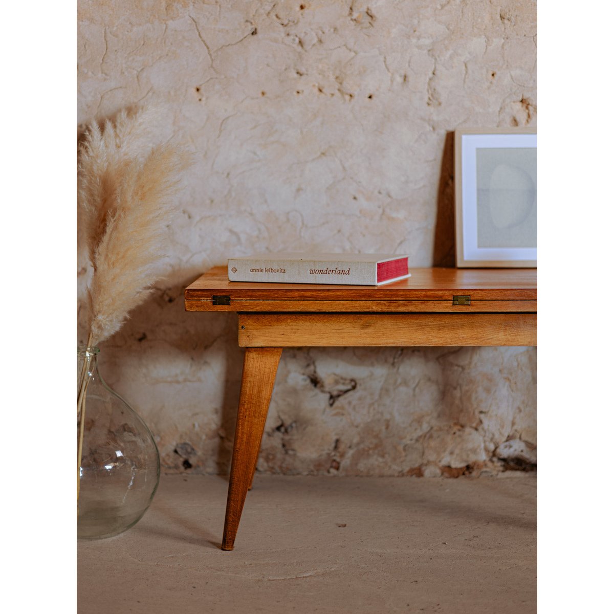 Table basse à système en bois Léonie N°837 - Bon état bois foncé, DEBONGOUT