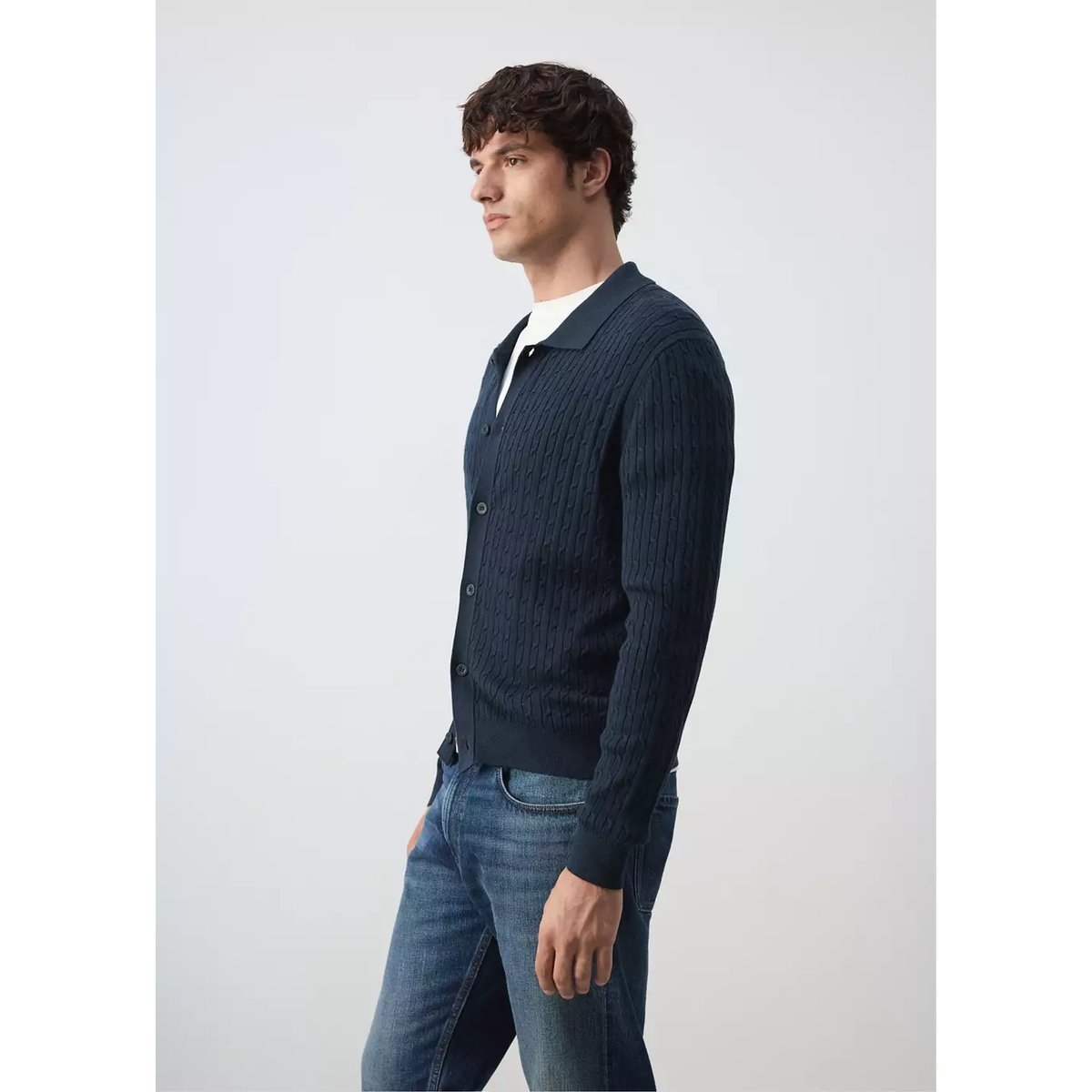 Cardigan maille tressée bleu marine, MANGO MAN