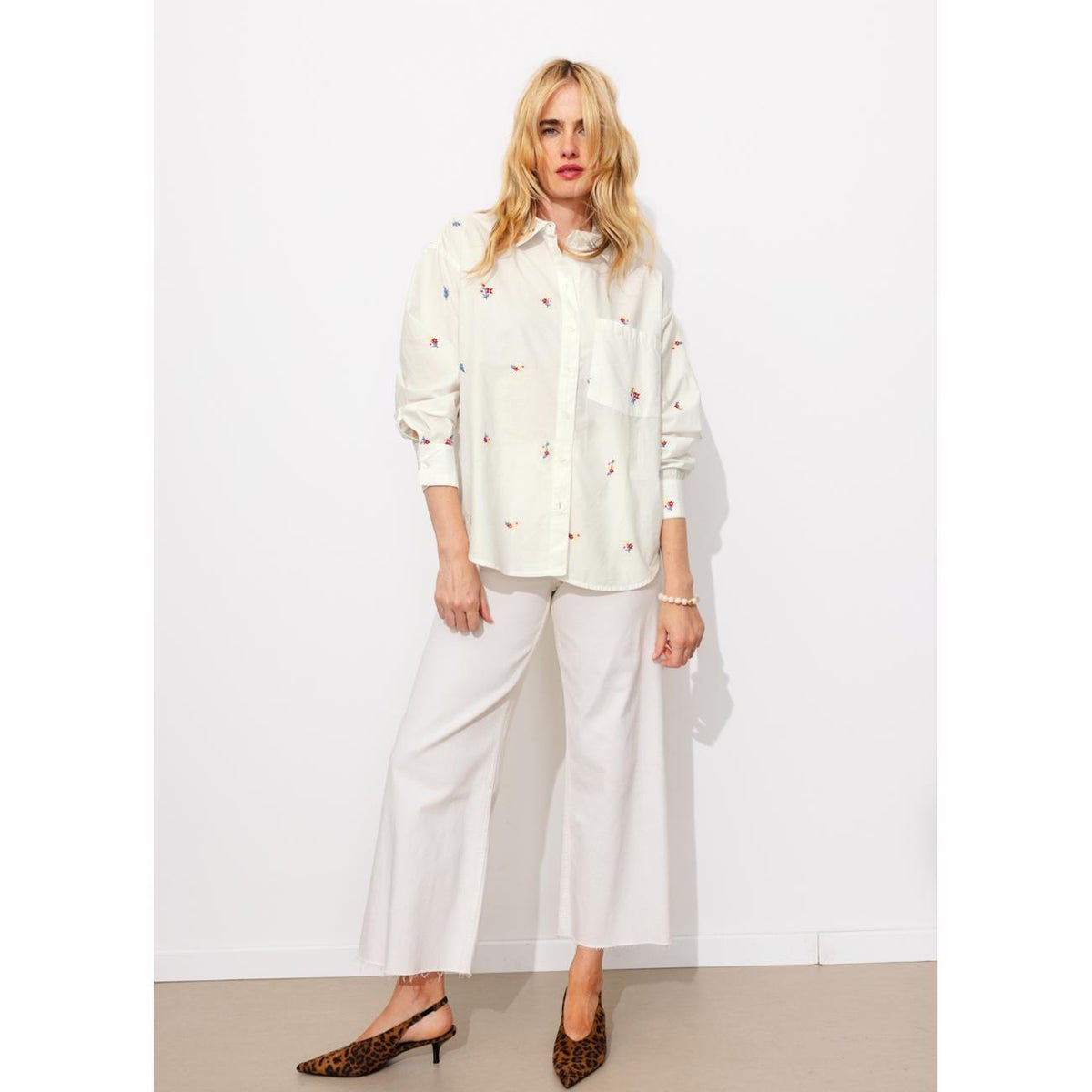 Chemise oversize brodée blanc, PROMOD
