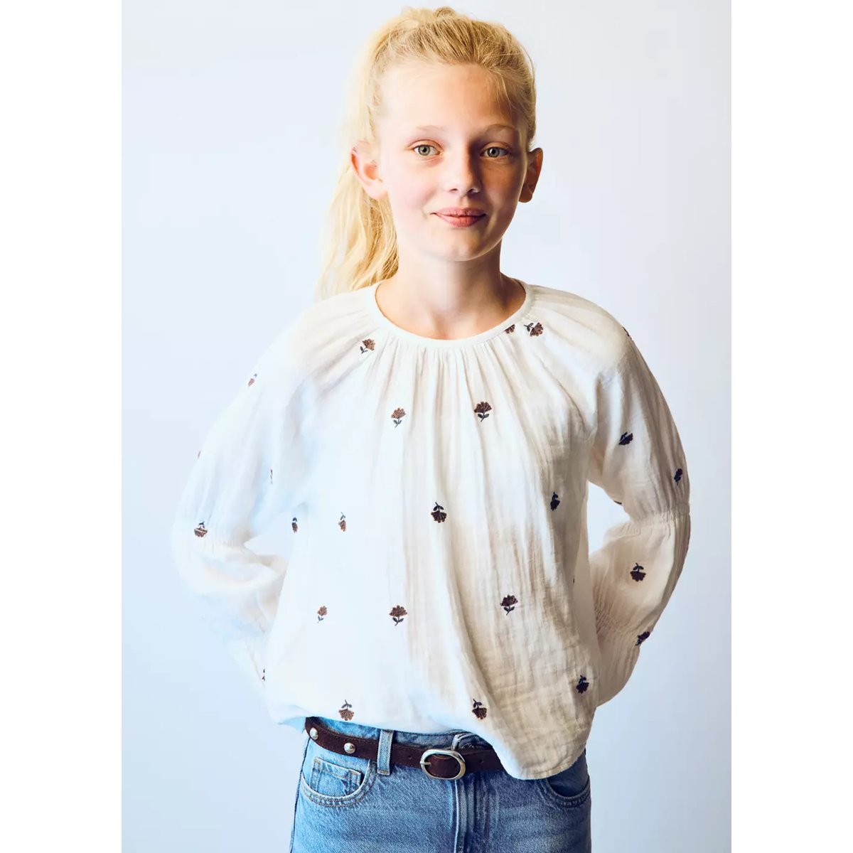 Blouse détails brodés blanc, MANGO KIDS