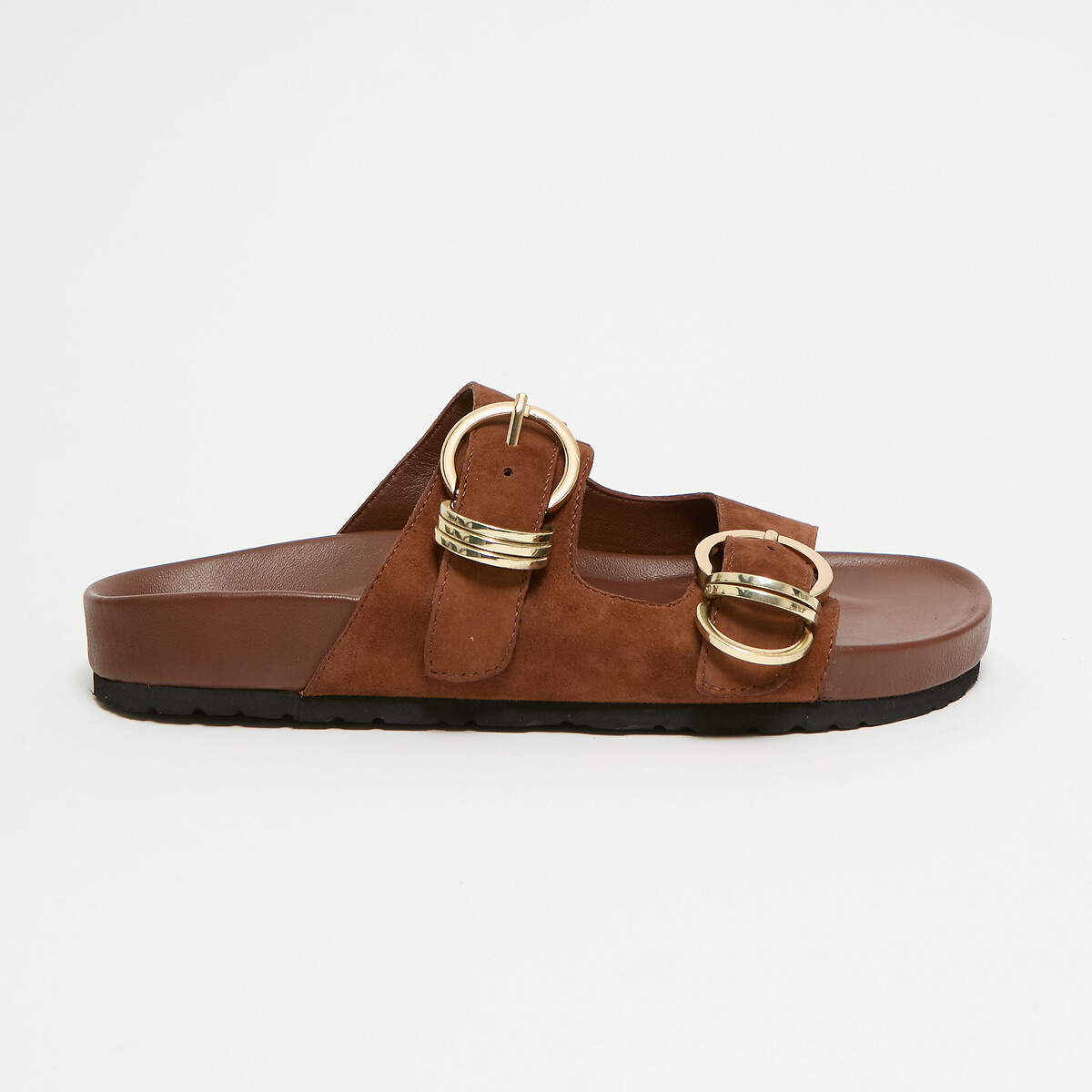 Platte sandalen van suède met bandjes, CLINK koffie, PETITE MENDIGOTE