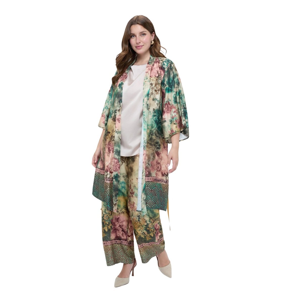 Kimono avec imprimé et ceinture vert, FIORELLA RUBINO