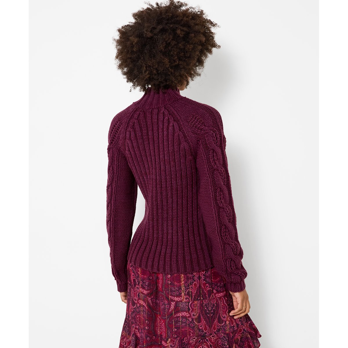 Pull à Col Montant en Maille Torsadée Freya violet, JOE BROWNS