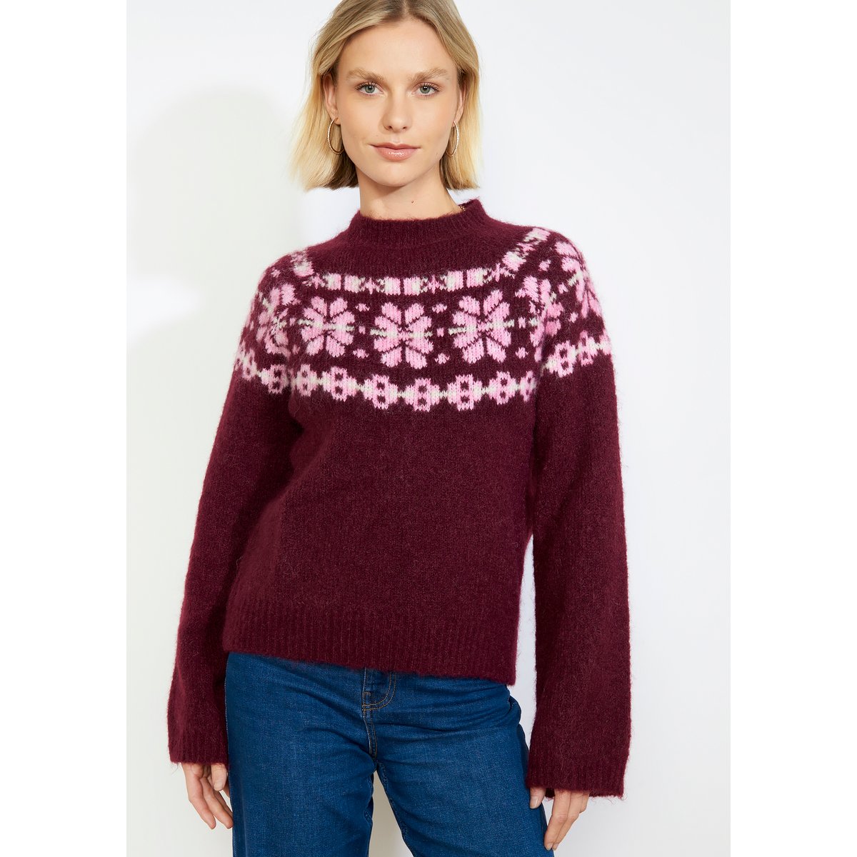Pull jacquard doux bordeau wine, LOLALIZA