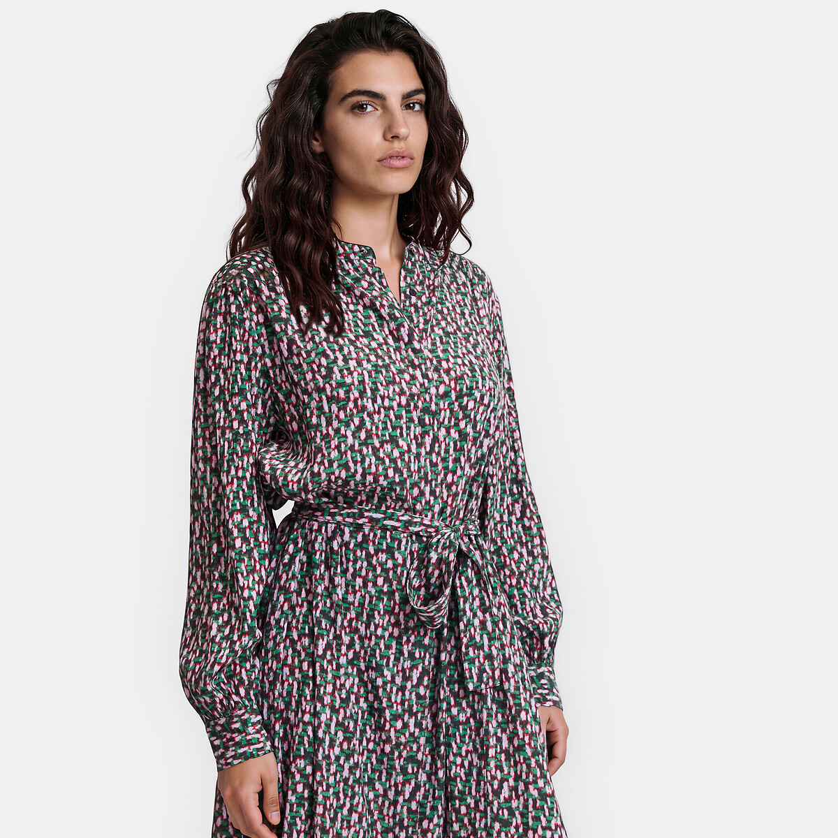 Robe chemise midi imprimée manches longues imprimé fond marine, LA REDOUTE COLLECTIONS