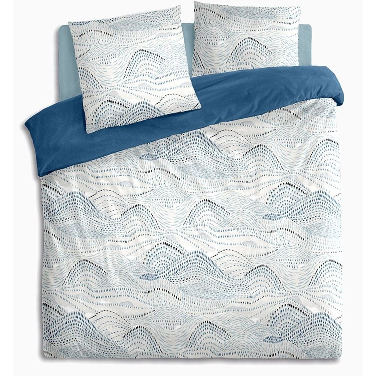 Housse de couette 260x240 Ilyan + 2 taies coton percale 80 fils bleu, ATMOSPHERA