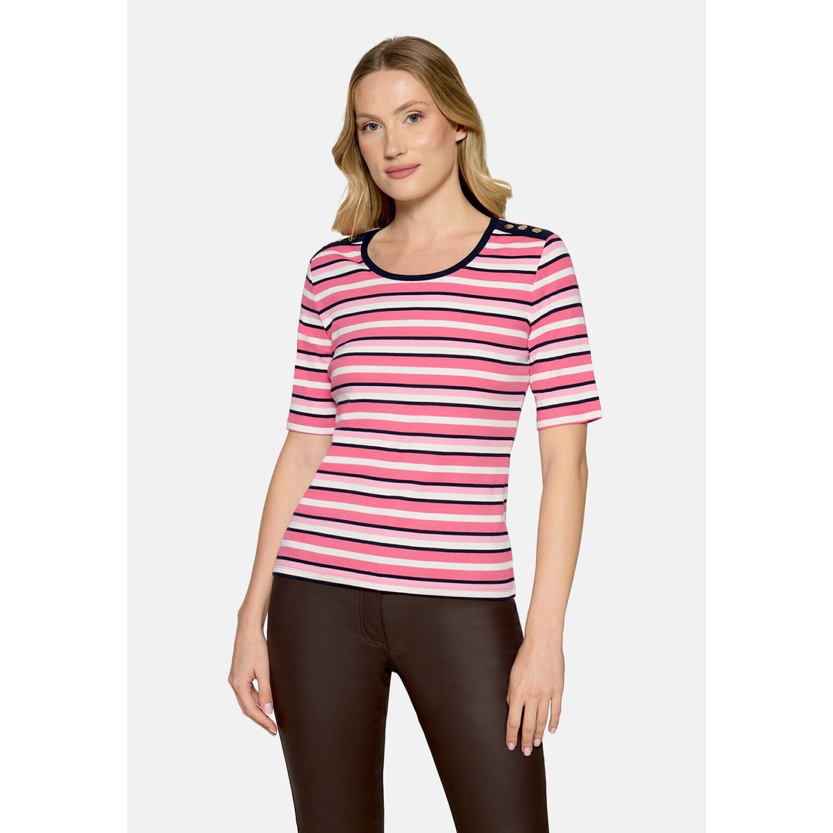 T-shirt basique de texture côtelée pink/dark blue, BETTY BARCLAY