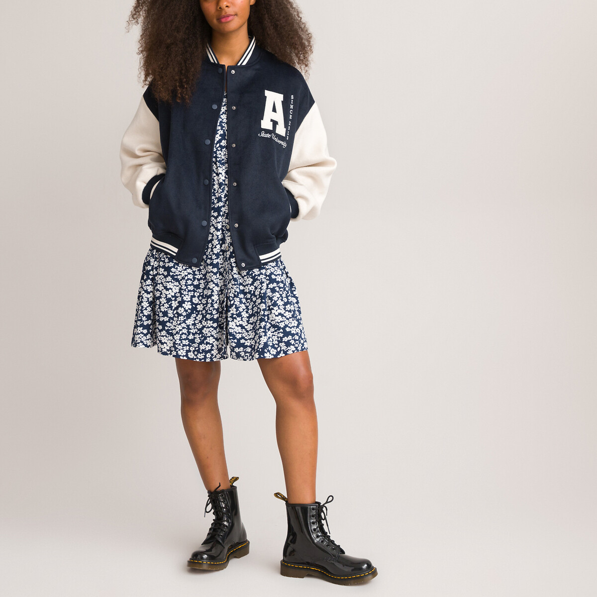 Veste Teddy bleu marine/écru, LA REDOUTE COLLECTIONS