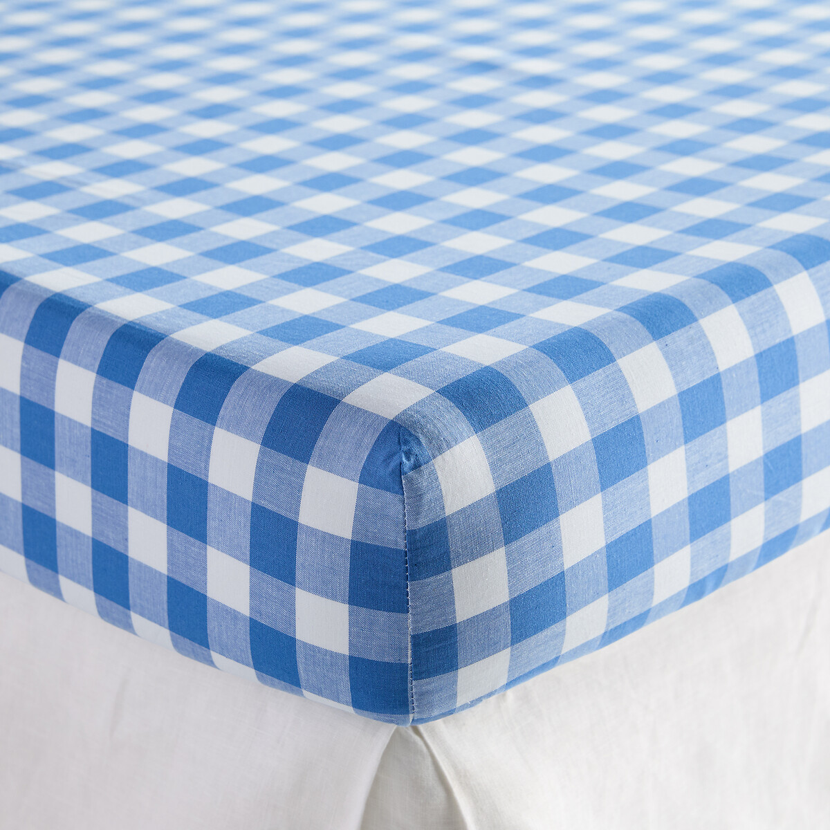 Drap-housse enfant, en coton, bonnet 30cm, VELDI BLEU vichy bleu, LA REDOUTE INTERIEURS