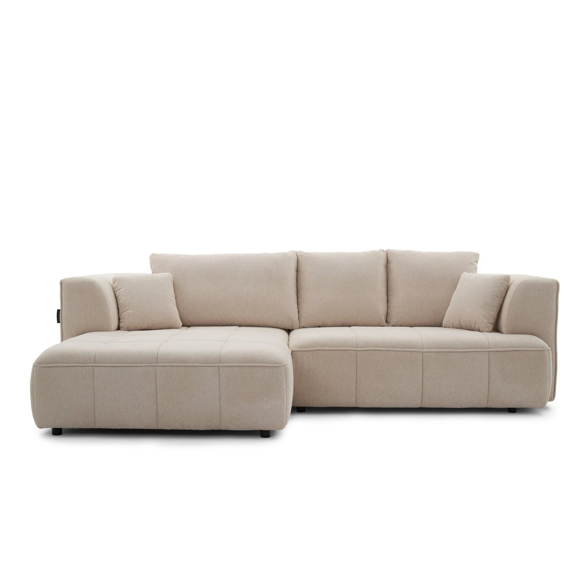 Canapé droit convertible 3 places en tissu lisse, CLOVIS beige, BOBOCHIC