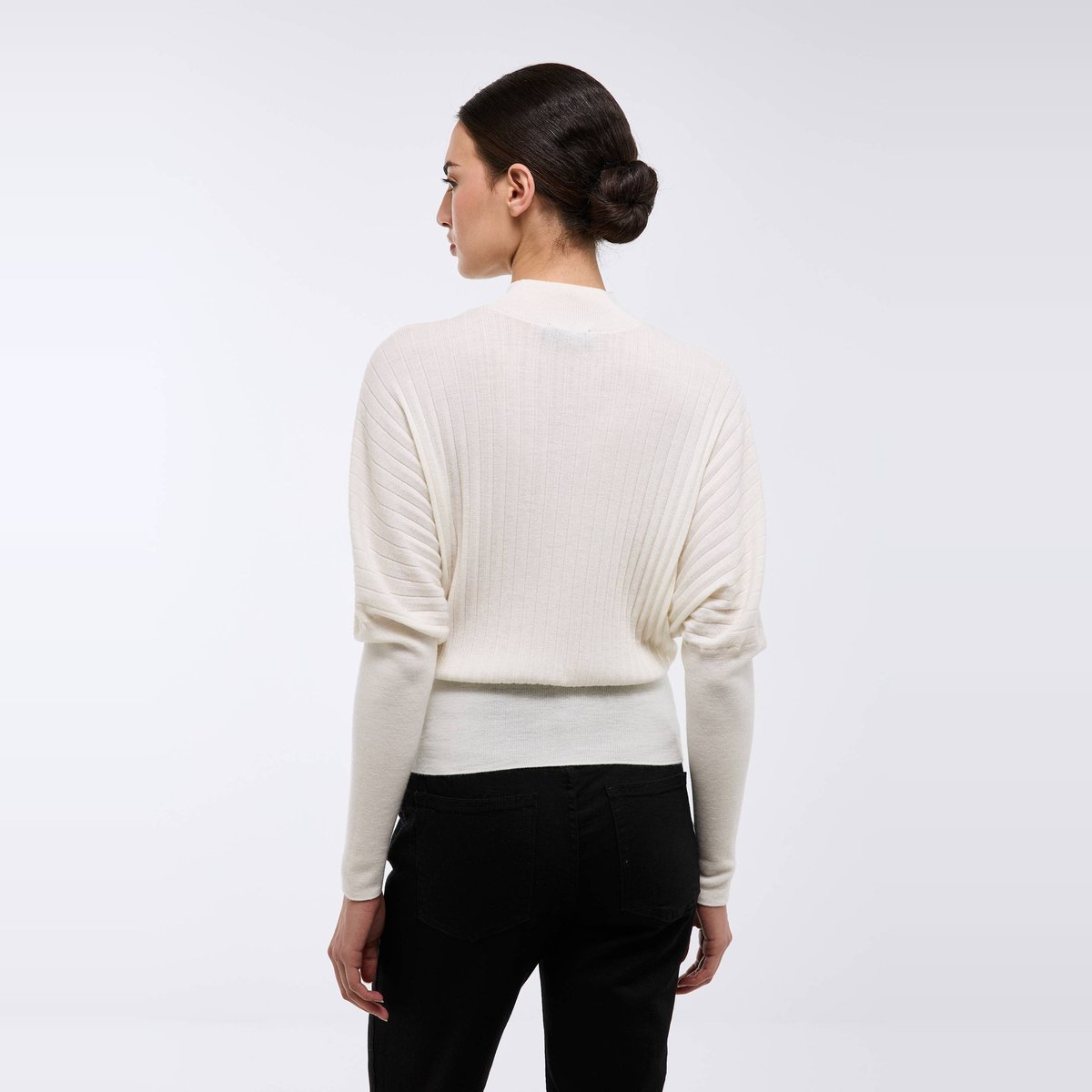 Pull côtelé manches chauve-souris ecru, MONOPRIX