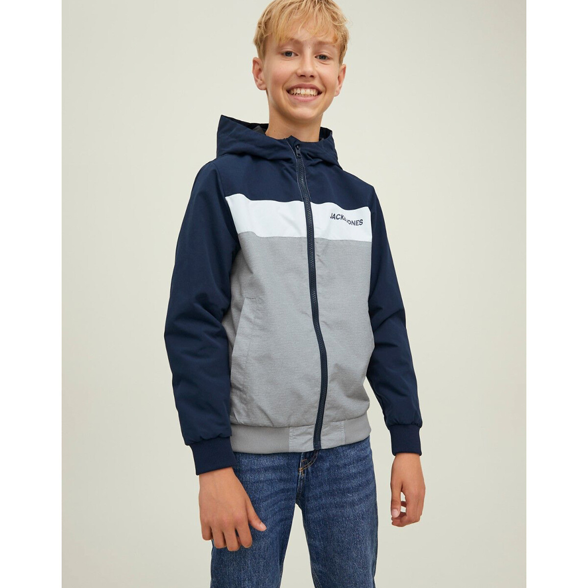 Blouson à capuche 10-16 ans bleu marine + gris, JACK & JONES JUNIOR