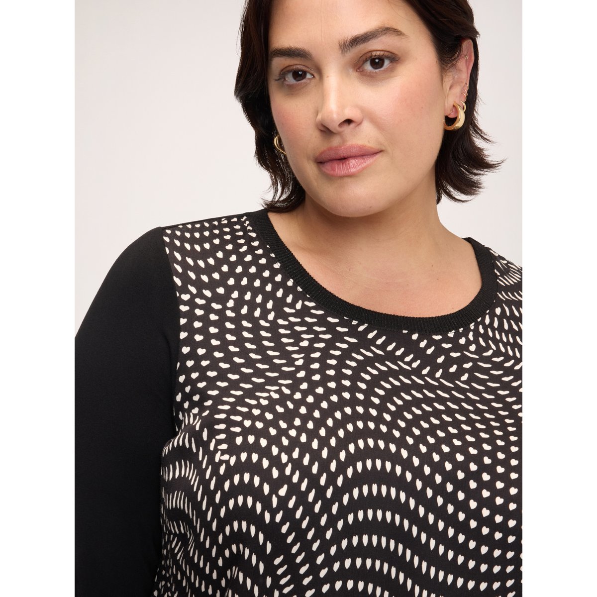 T-shirt bimatière avec imprimé noir, FIORELLA RUBINO