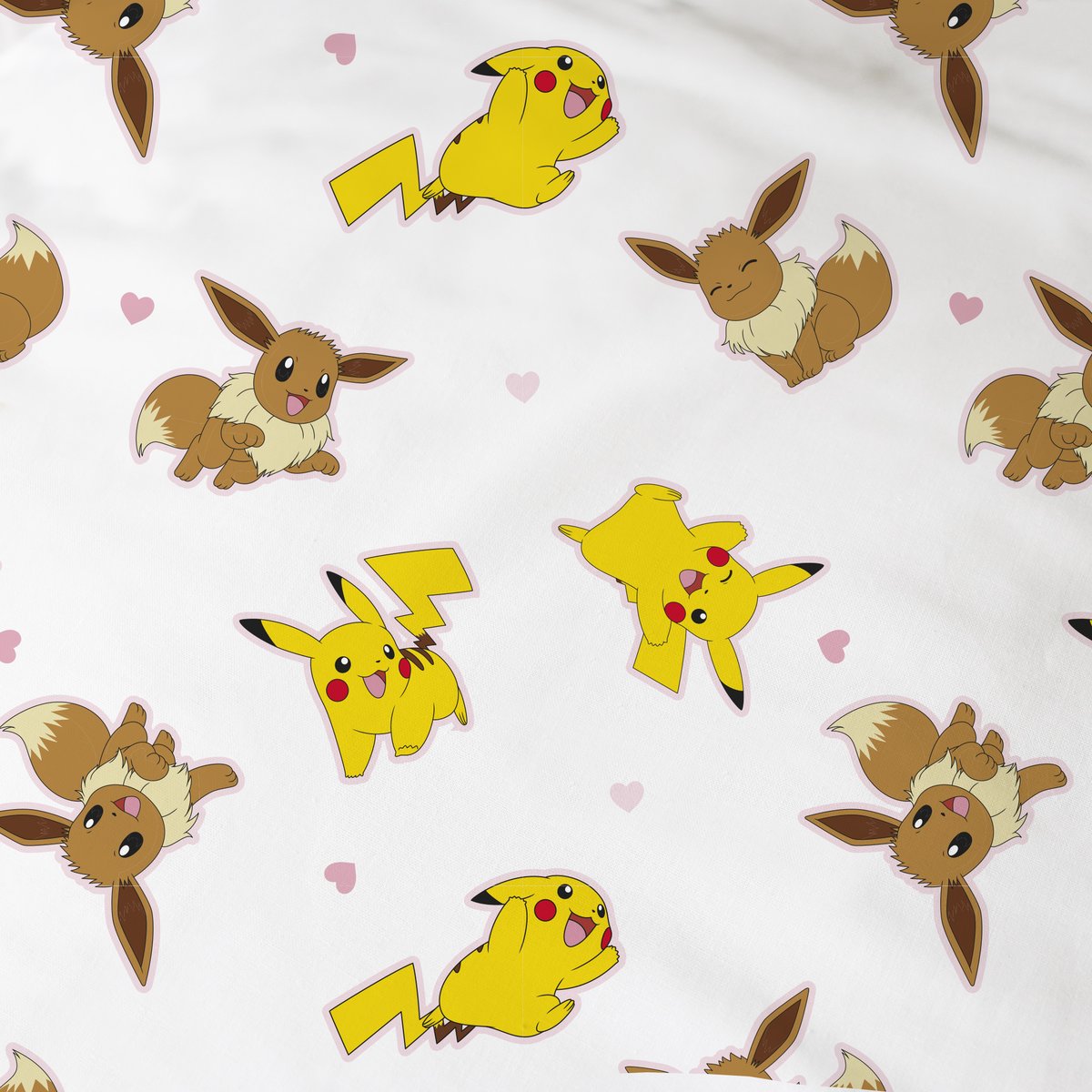 Parure de lit imprimée 100% coton, EVOLI rose, POKEMON