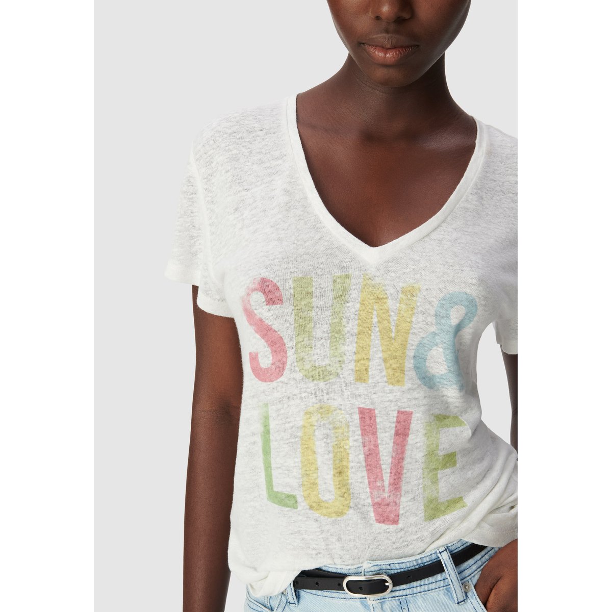 Tee-shirt col V message off-white, IKKS