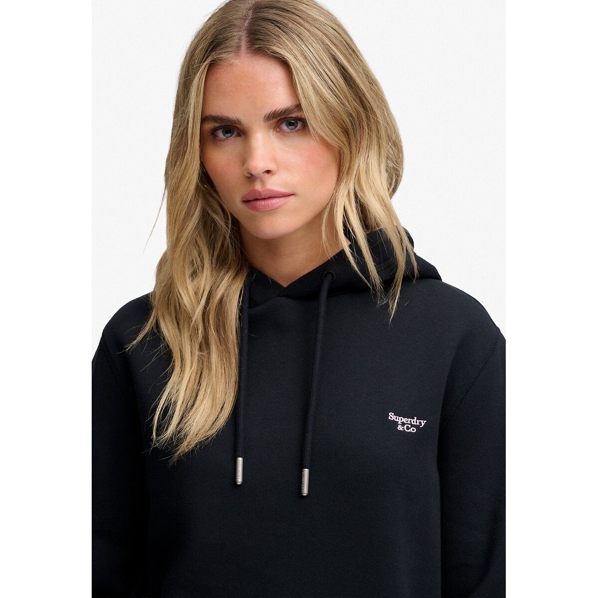 Sweat à capuche avec logo brodé Signature bleu marine, SUPERDRY
