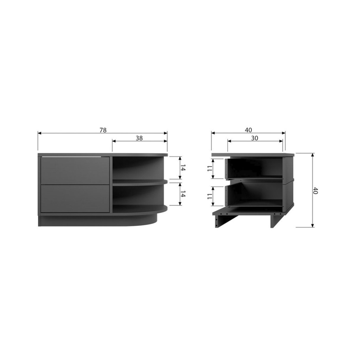 Meuble TV 2 tiroirs en bois L78cm- FINCA noir, WOOOD