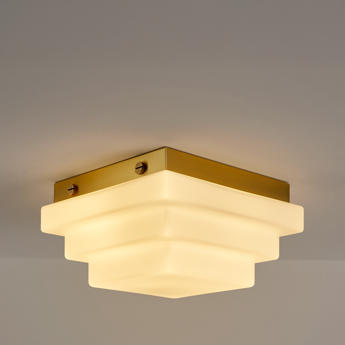 Decar Ceiling Or Wall Light in Opaline Glass, Width 27.5cm white/brass, LA REDOUTE INTERIEURS