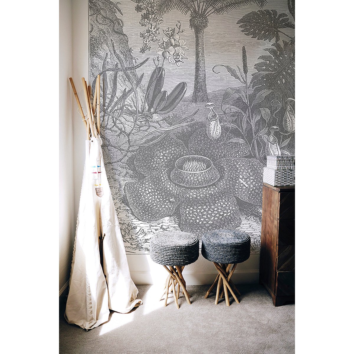 Papier peint panoramique Amabilis - motif botanique exotique 192x300 cm brun, LE PAPIERS DE NINON