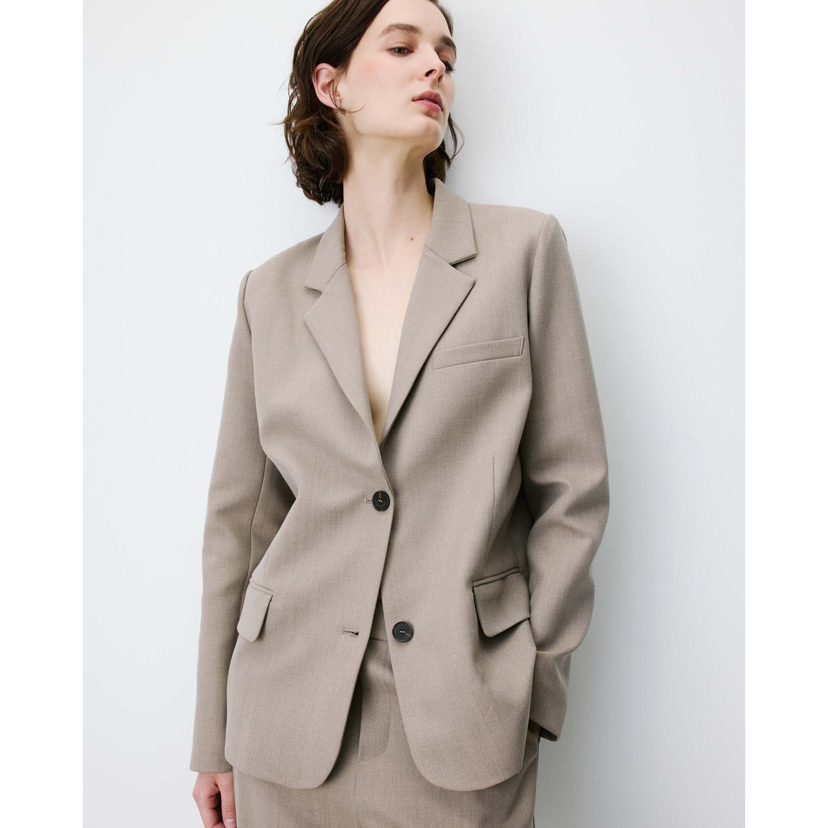 Blazer droit simple boutonnage à poches beige Alarick beige, GRACE AND MILA