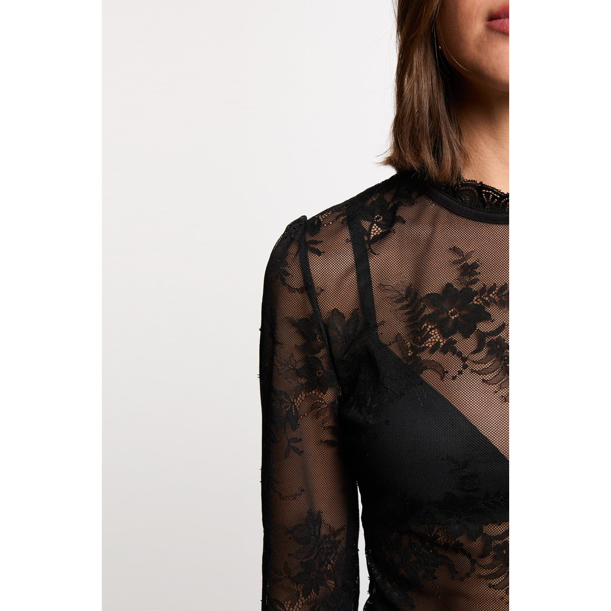 Body dentelle manches longues noir, MORGAN