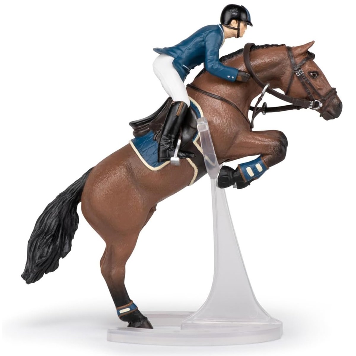 Figurine Cheval de saut d'obstacle et son cavalier marron, PAPO