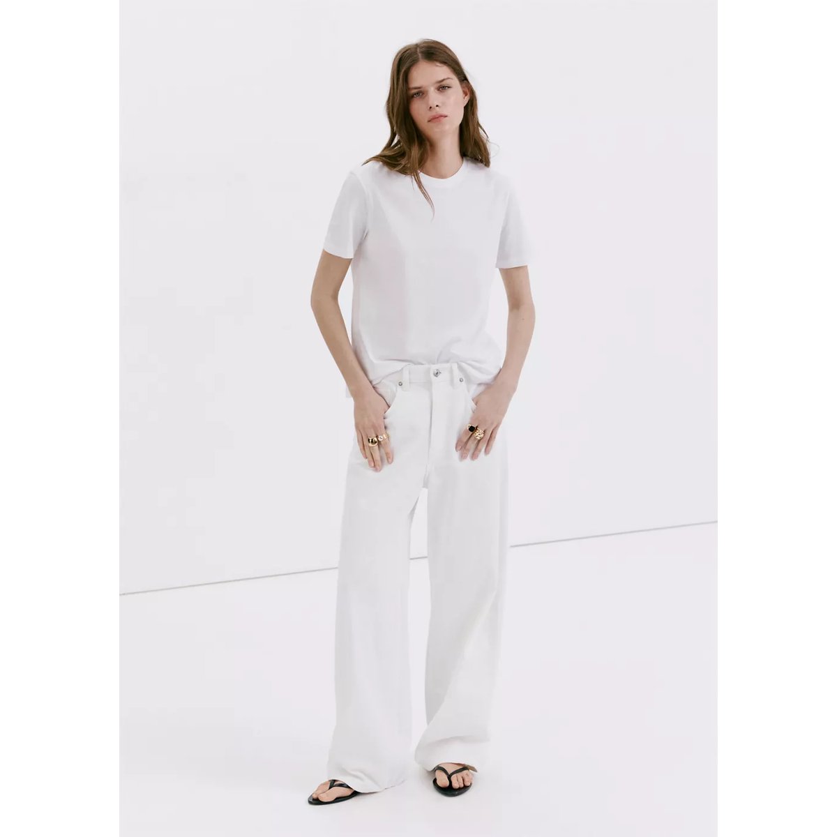 T-shirt coton col rond blanc, MANGO