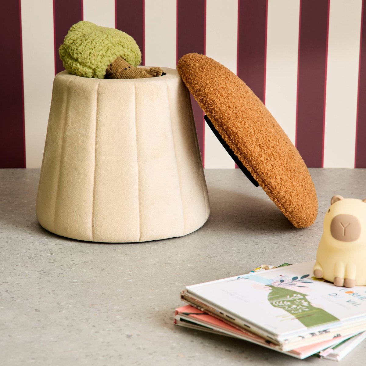 Pouf champignon enfant avec rangement teddy et velours SHROUMY terracotta, SWEEEK