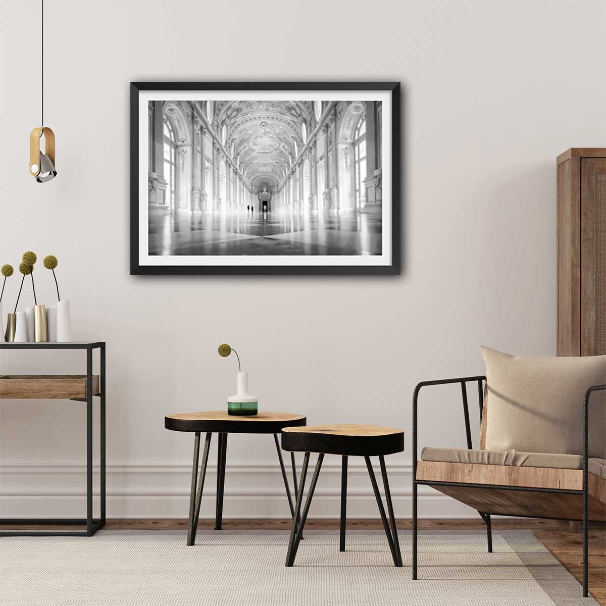 Affiche photo d'art galerie des glaces - affiche + cadre en bois - noir, HEXOA