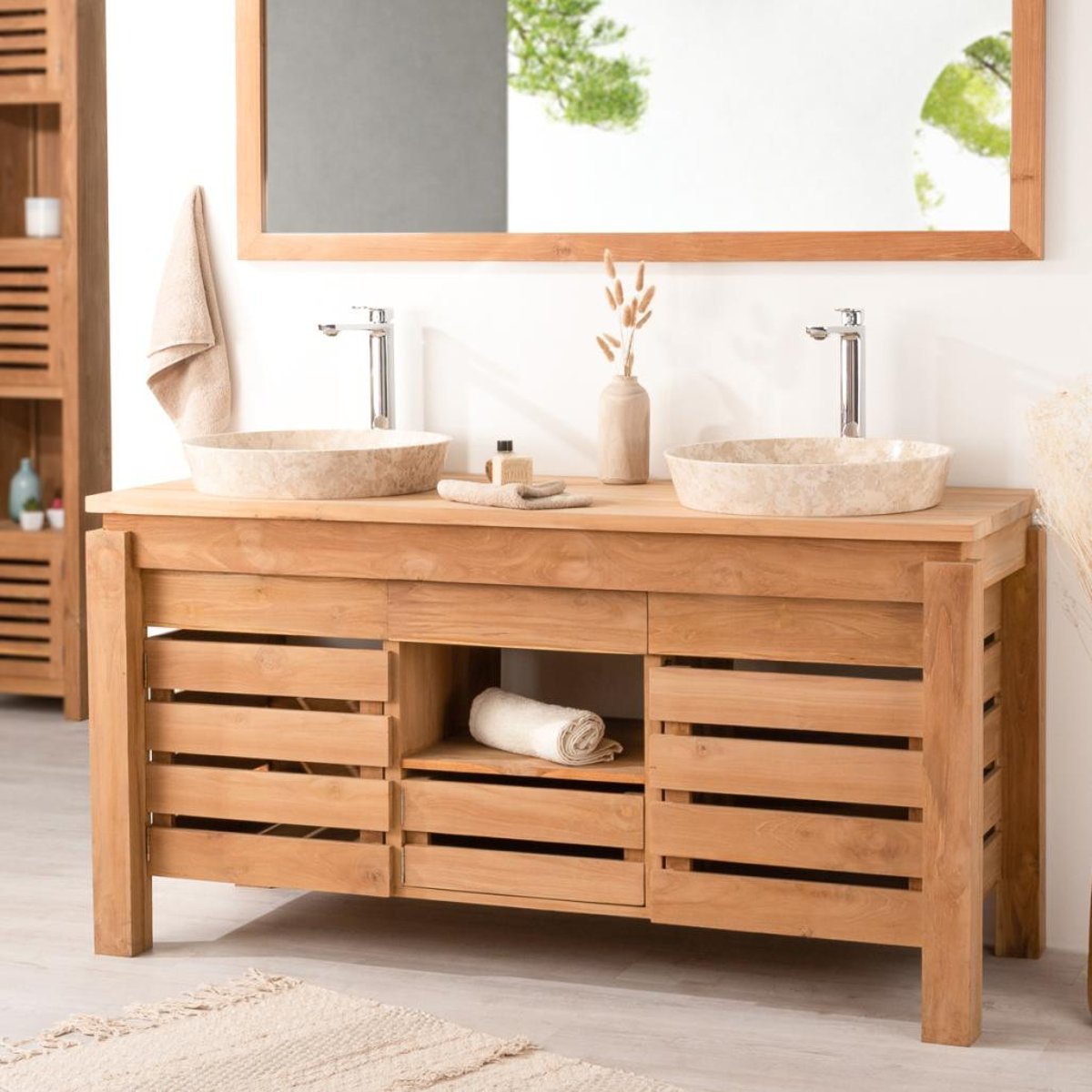 Vasque à poser en marbre ronde 45 cm MALO crème, WANDA COLLECTION