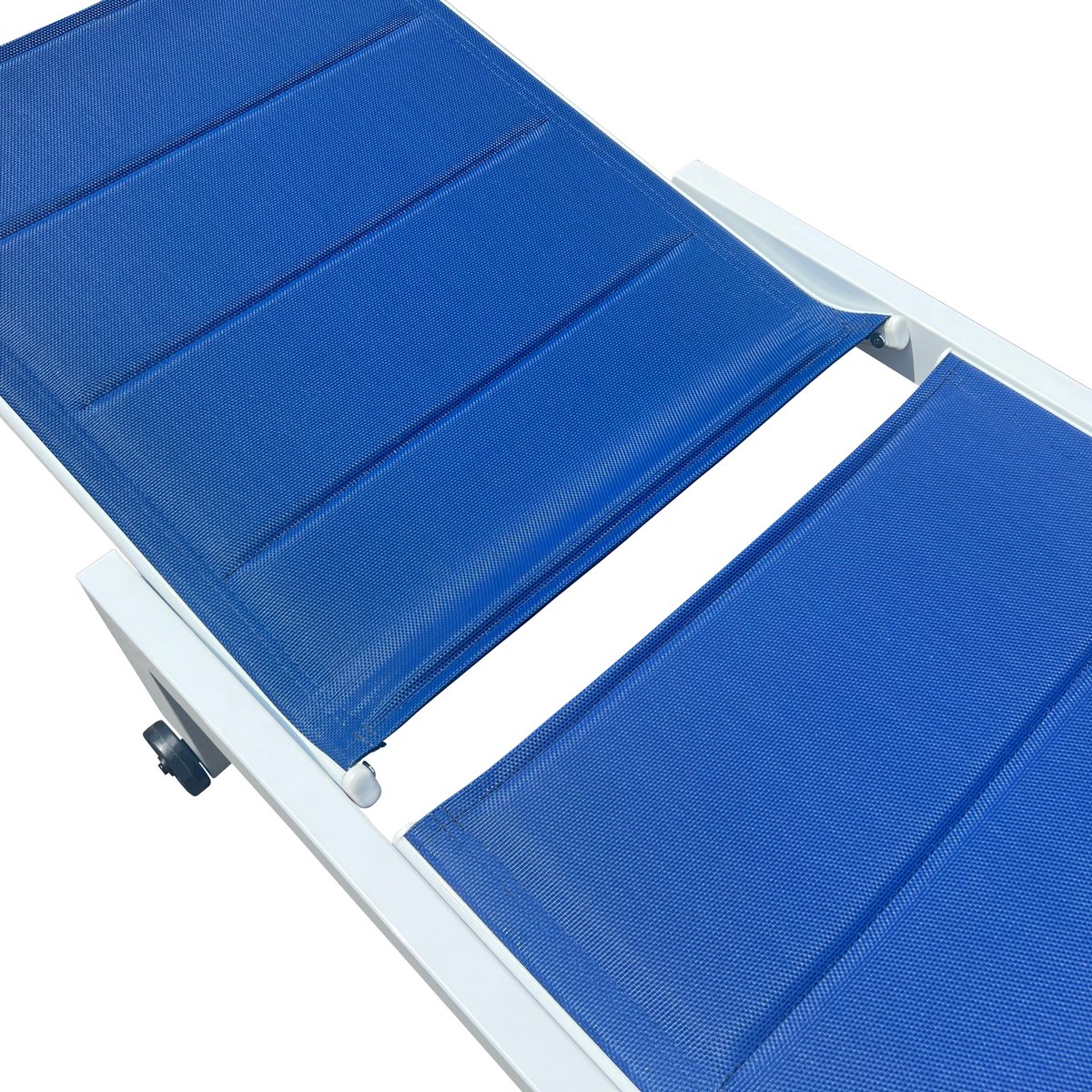 2 bains de soleil et table d'appoint, BARBADOS bleu, blanc, HAPPY GARDEN