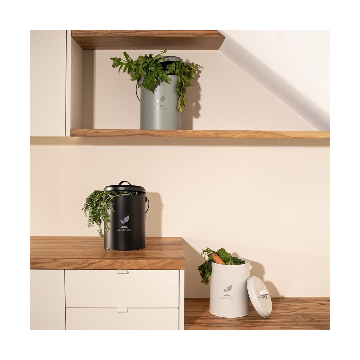 Seau à compost de cuisine 6 L crème, LIVOO