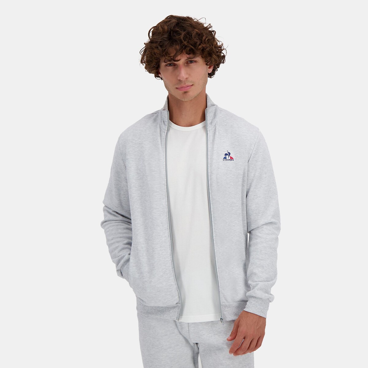 Sweat zippé col montant essentiel gris chiné, LE COQ SPORTIF