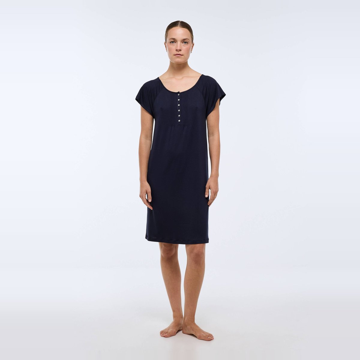 Chemise de nuit manches courtes en viscose, Ecovero marine, MONOPRIX