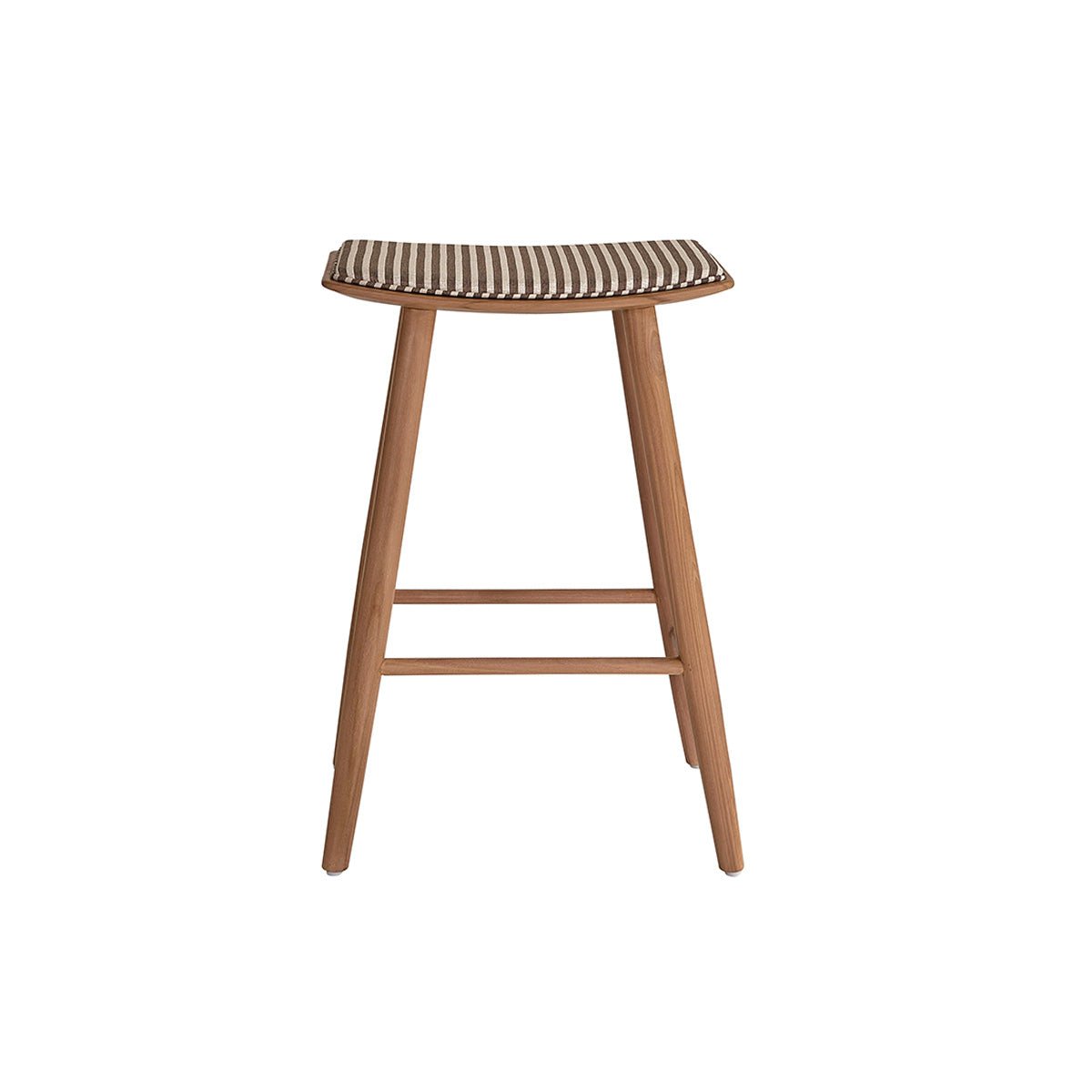 Tabouret de bar en teck massif et tissu rayé AMBRE rayure_marron_beige, BERAH GETAH