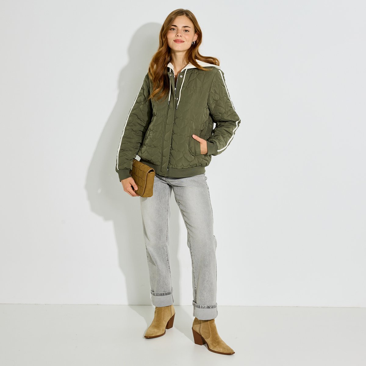 Blouson matelassé à capuche vert kaki, GRAIN DE MALICE