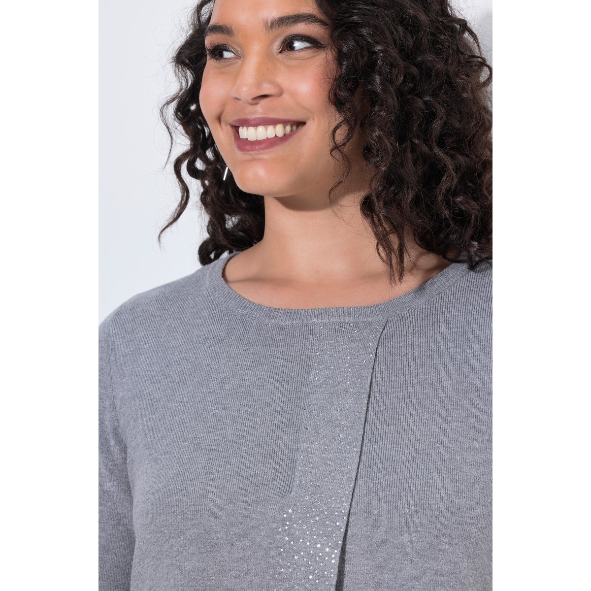 Pull avec strass fantaisie gris pierre, ULLA POPKEN