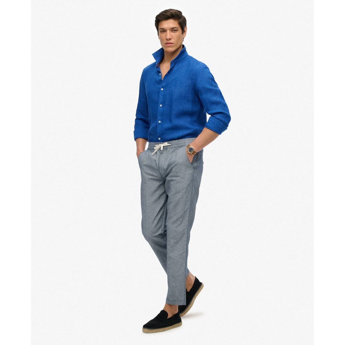 The Merchant Store - Pantalon en Lin bleu marine rayé, SUPERDRY