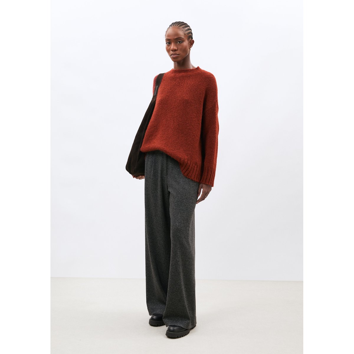 Pull en maille bouclette col rond orange, HUMILITY