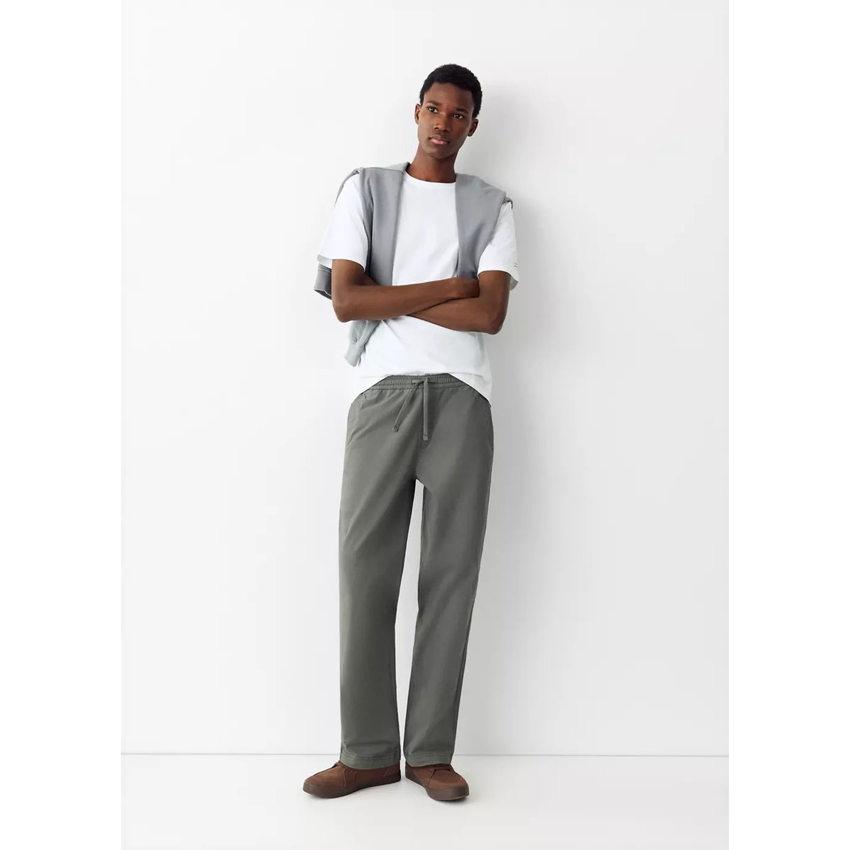 Pantalon droit cordon kaki, MANGO TEEN