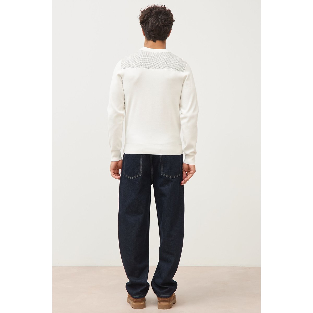 Pull droit fin col rond manches longues ecru, BONOBO