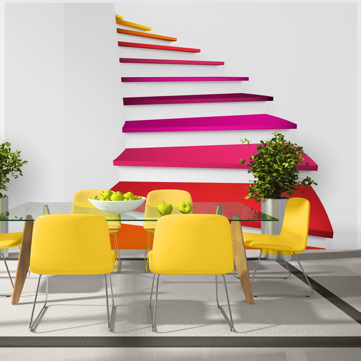 Papier peint intissé panoramique 3D et Perspective Colorful stairs rose, EDEN