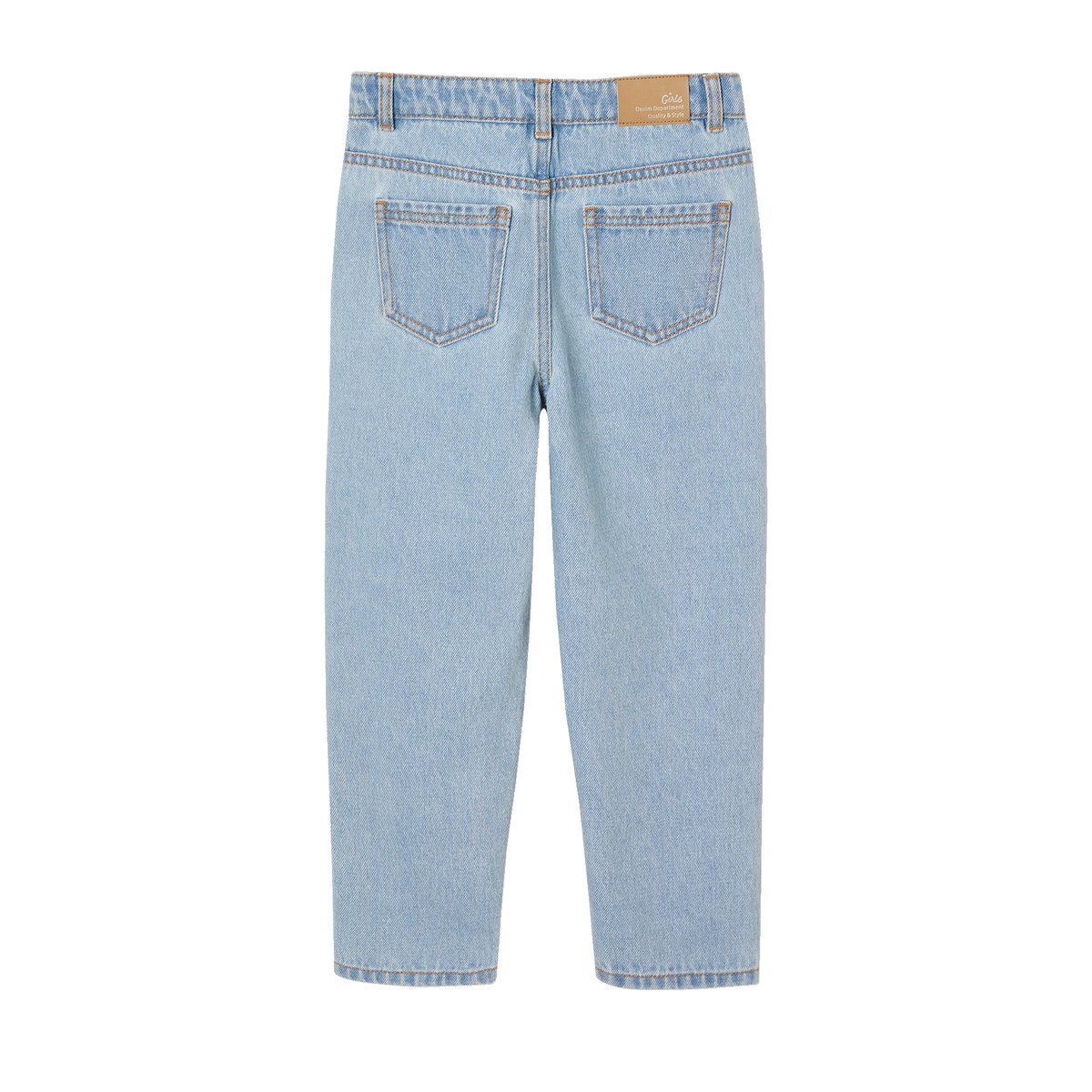 Jean mom brodé fleurs bleu clair, VERTBAUDET