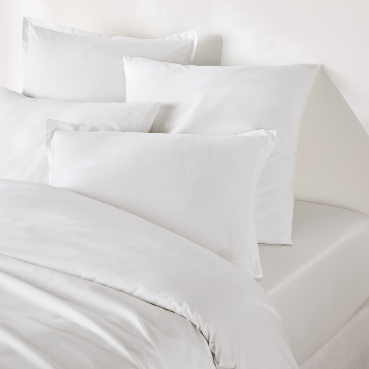 Drap housse en percale coton, 80 fils, bonnet 30 cm, Scenario blanc, LA REDOUTE INTERIEURS