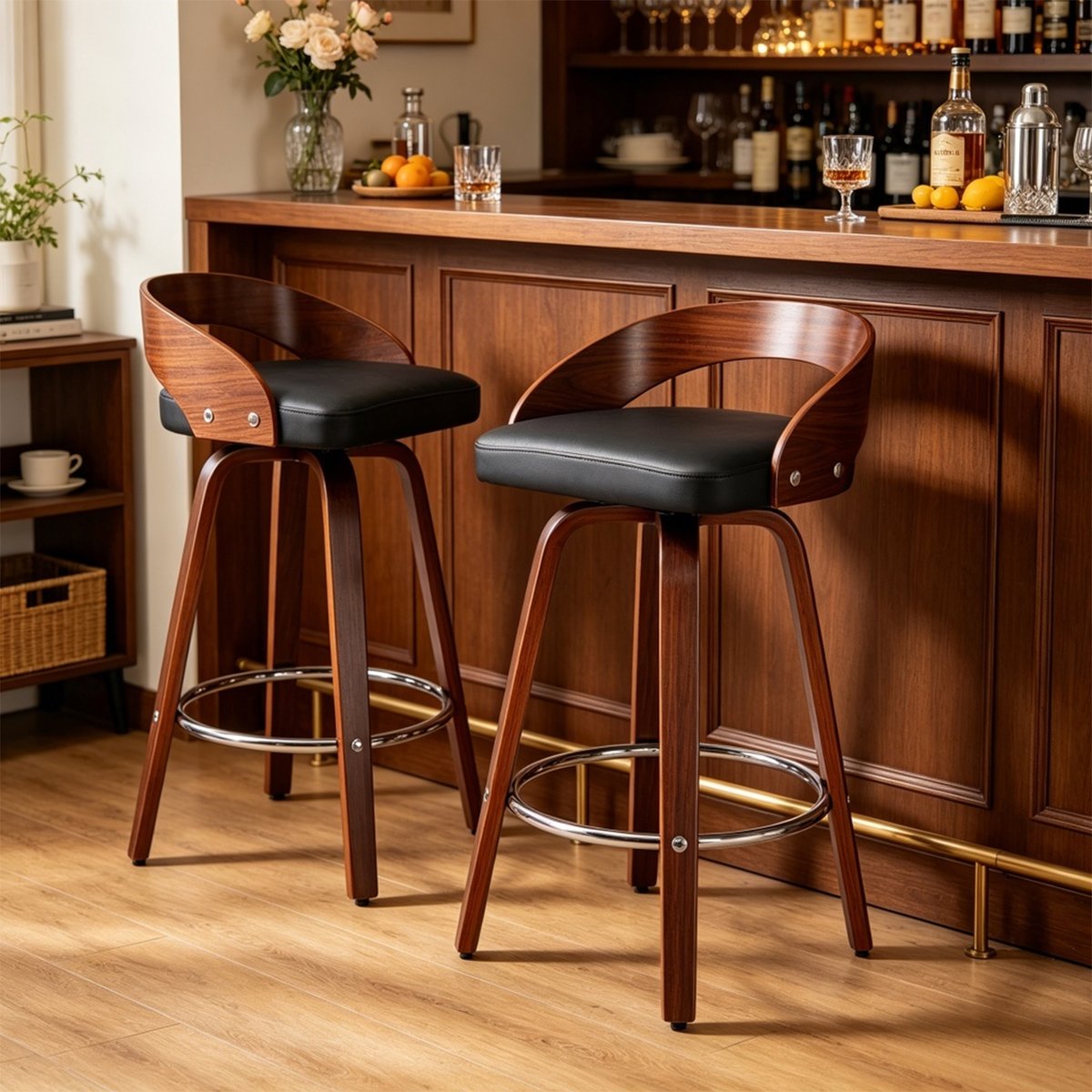 Lot de 2 tabourets de bar vintage pivotants, BORCHIA noir, MEUBLES COSY