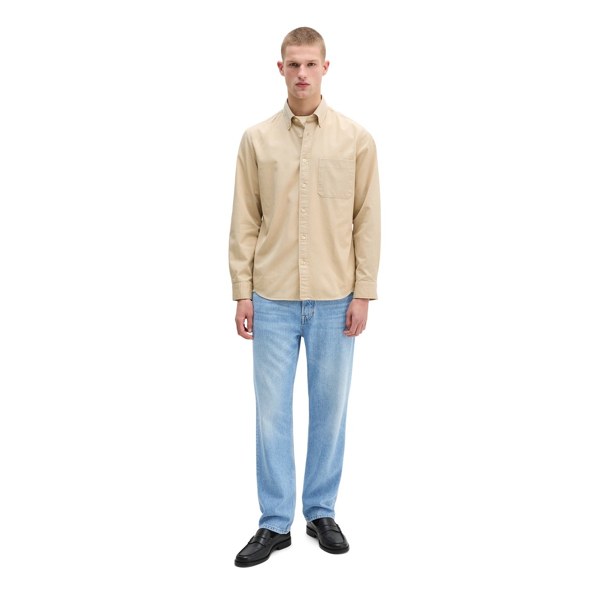 Chemise à col boutonné regular avec du coton recyclé beige, MARC O'POLO