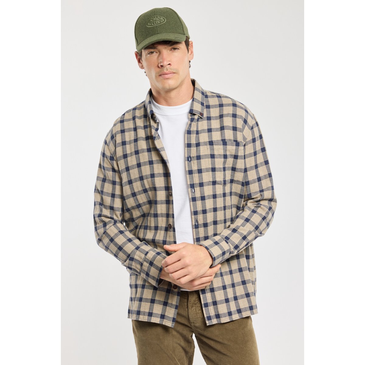 Surchemise Flanelle carreaux beige/navire, ARMOR-LUX