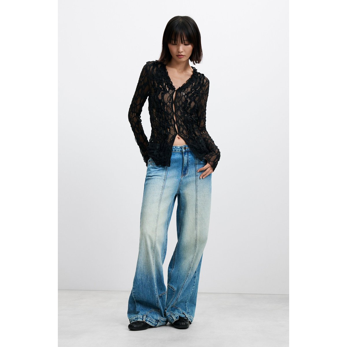 T-shirt à manches longues en tulle noir, DESIGUAL