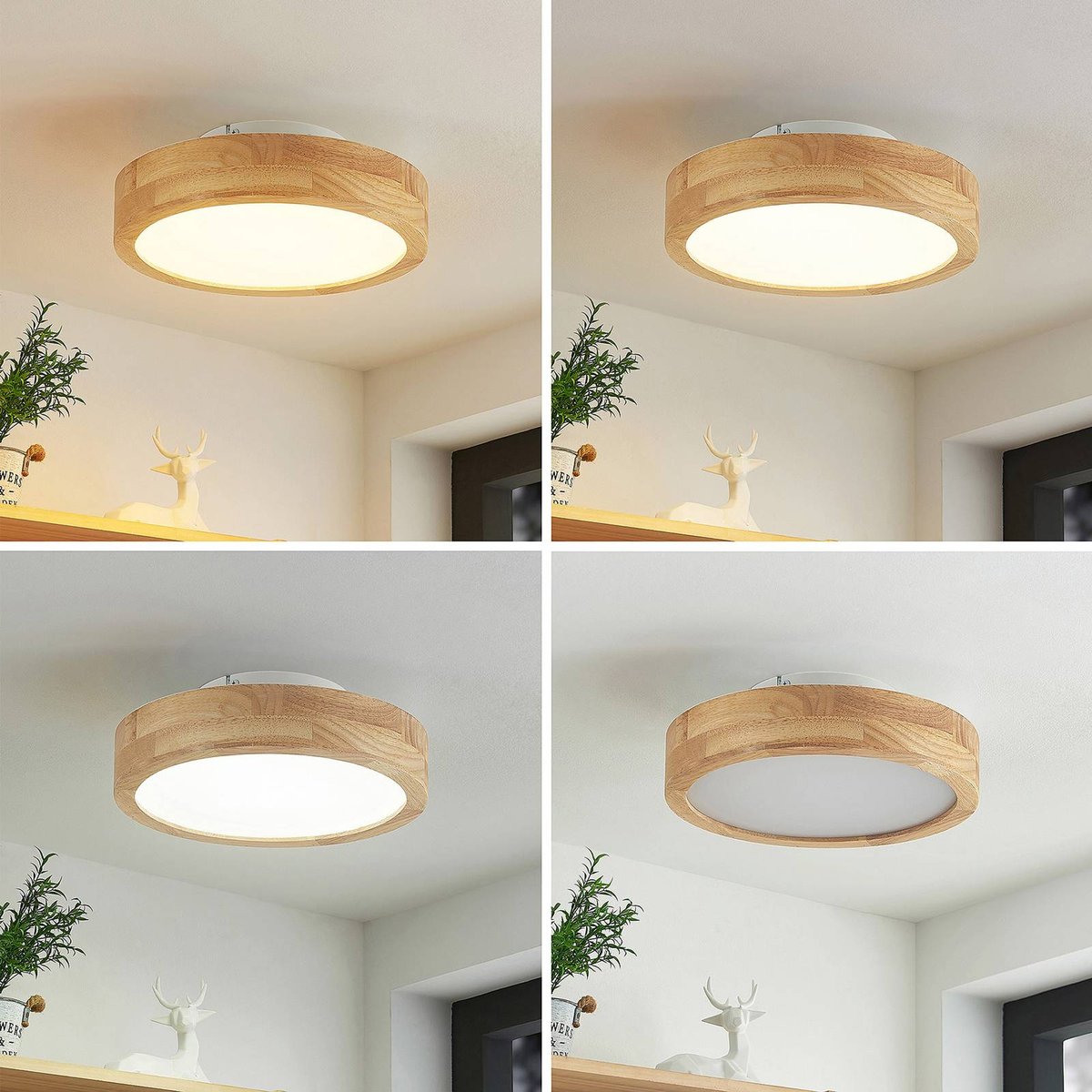 Plafonnier en bois moderneLED, Lanira bois clair, blanc, LINDBY