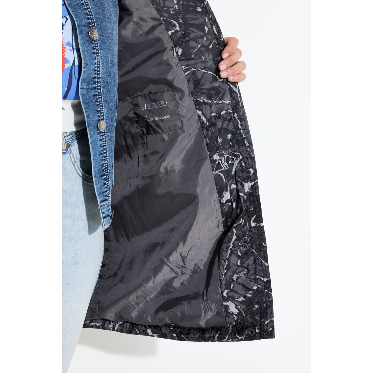 Long gilet matelassé déperlant HYPRAR gris graphite, ULLA POPKEN